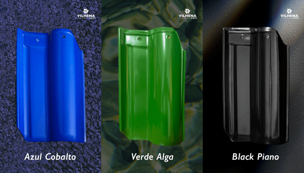 Telhas coloridas Vilhena Grês: Azul Cobalto, Verde Alga e Black Piano